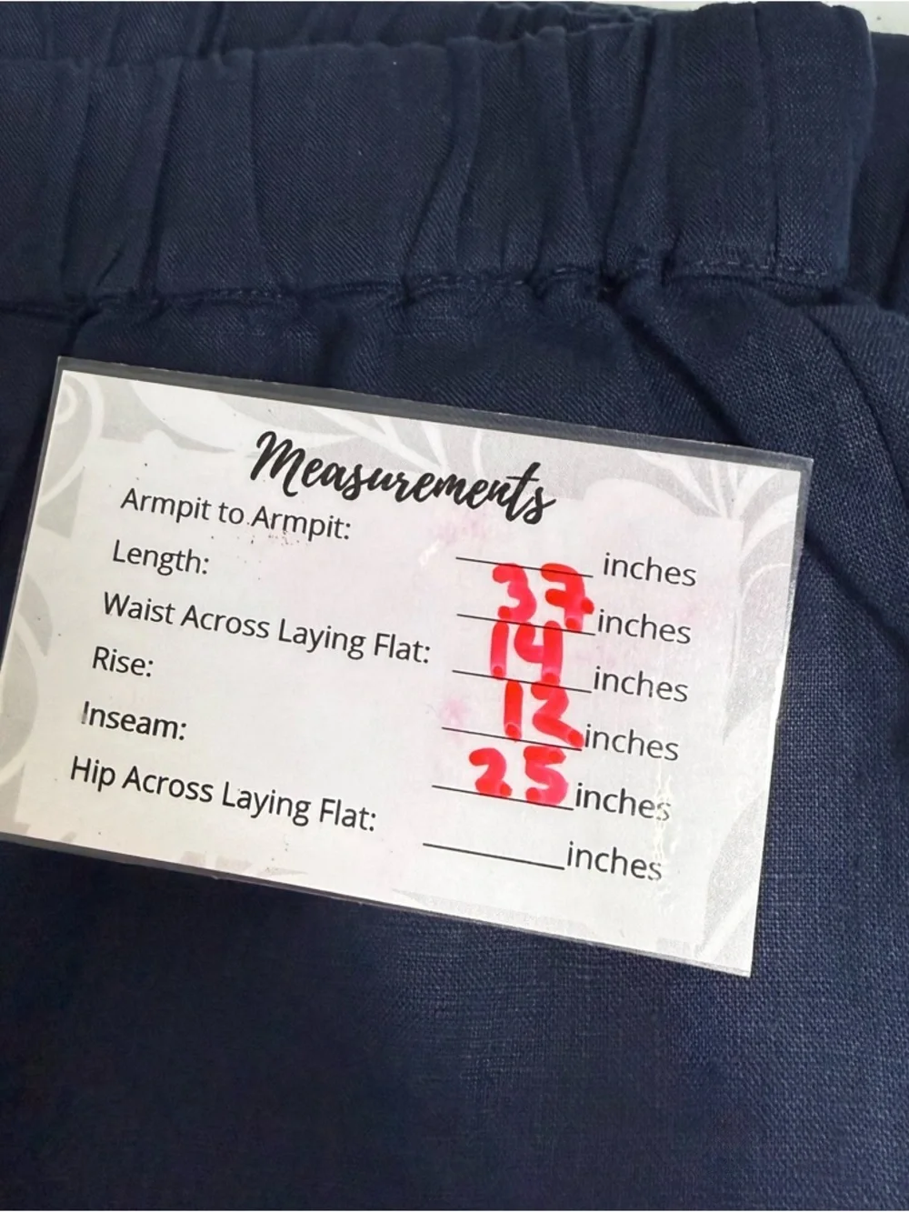 NWT QUINCE 100% European Linen Tapered Ankle Pants Elastic-Waist Deep Navy Sz S